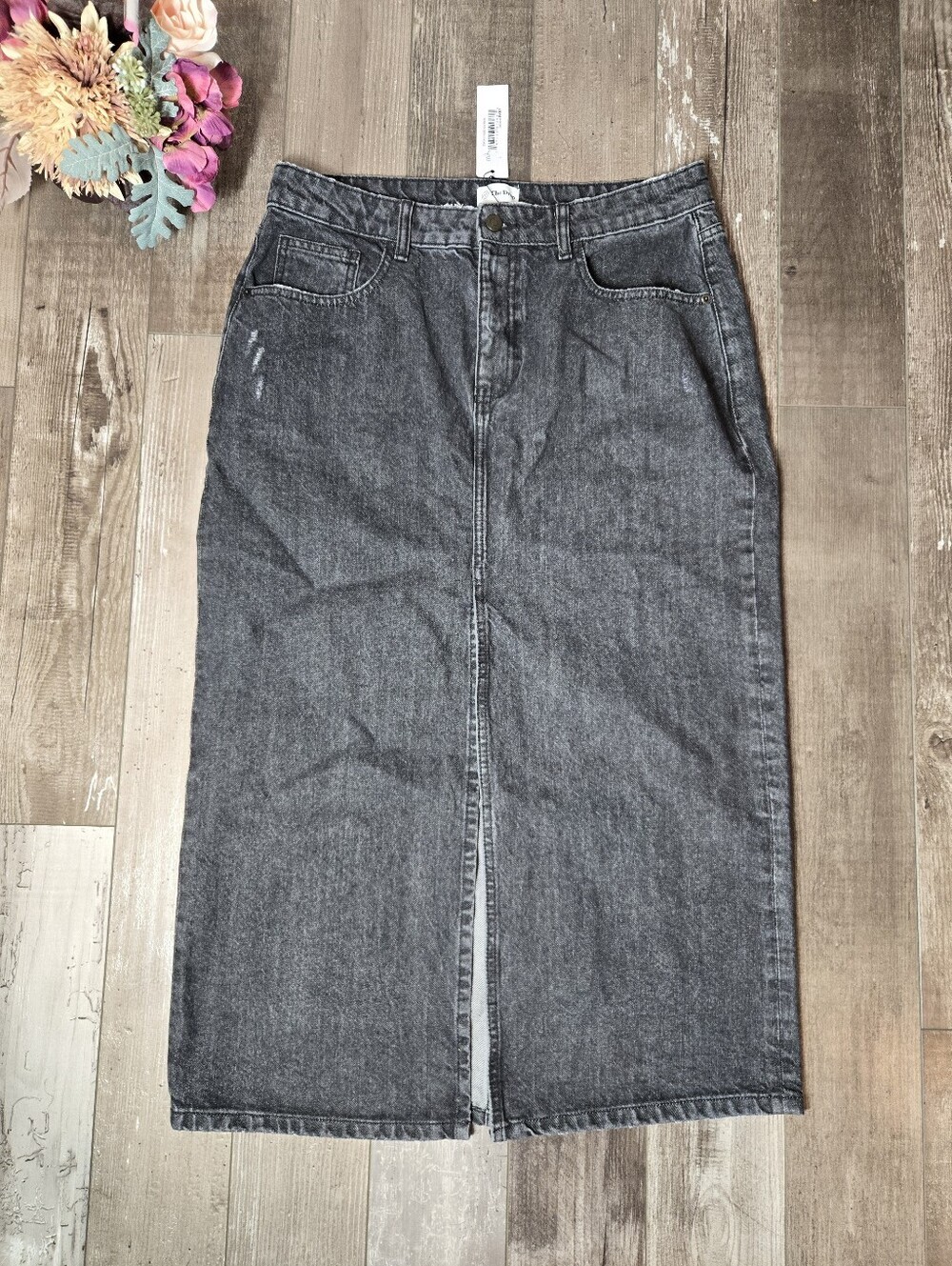 NWT The Drop Dixon Faded Carbon Denim Maxi Skirt Women's Size Large